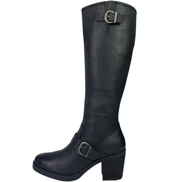Born Debra Riding Campus Boots Tall Knee High Heeled Black Leather Moto Biker 9 - Picture 7 of 13